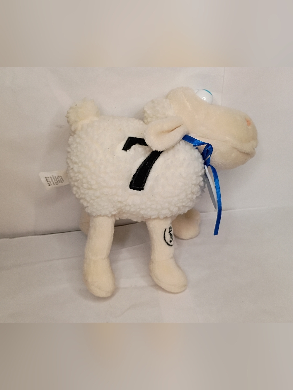 Vintage Serta Plush Lamb Stuffed Animal - White with Black '7'